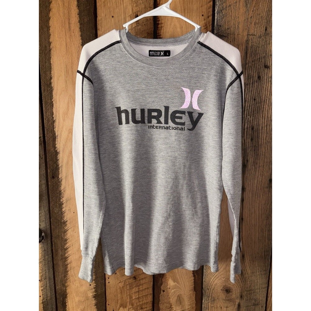 Men’s Gray Hurley Waffle Knit Thermal Graphic Top Size L